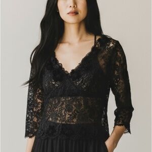 Dark Coquette Babydoll Y2K Black Lace Floral Velvet Embellished Blouse Top